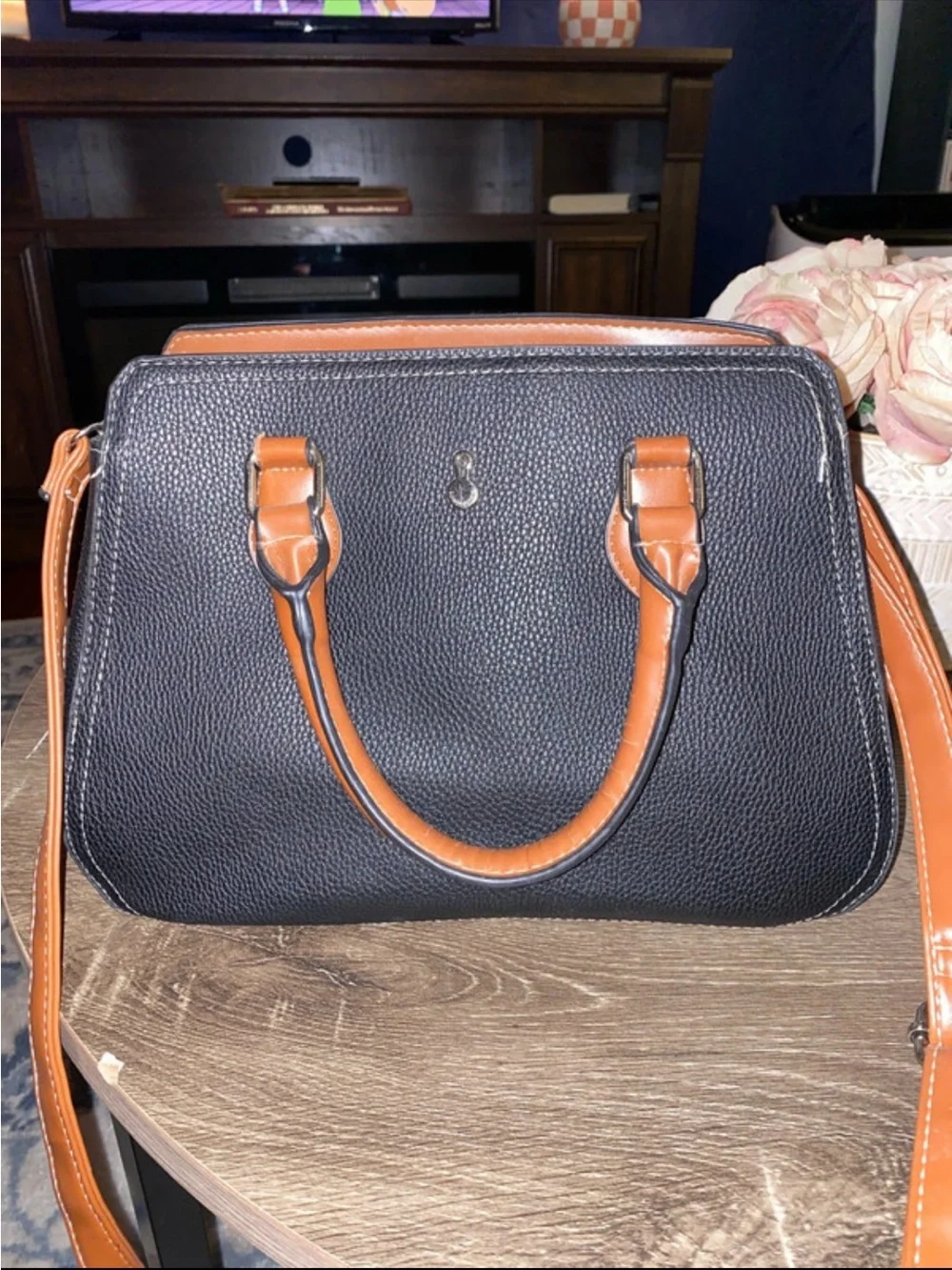Black & Brown Structured Satchel Handbag - Classic Women's Bag